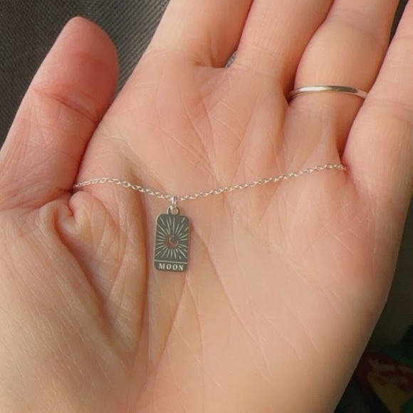 Sterling Silver Celestial Moon Tag Necklace – Dainty Minimalist Pendant - Picture 10 of 11